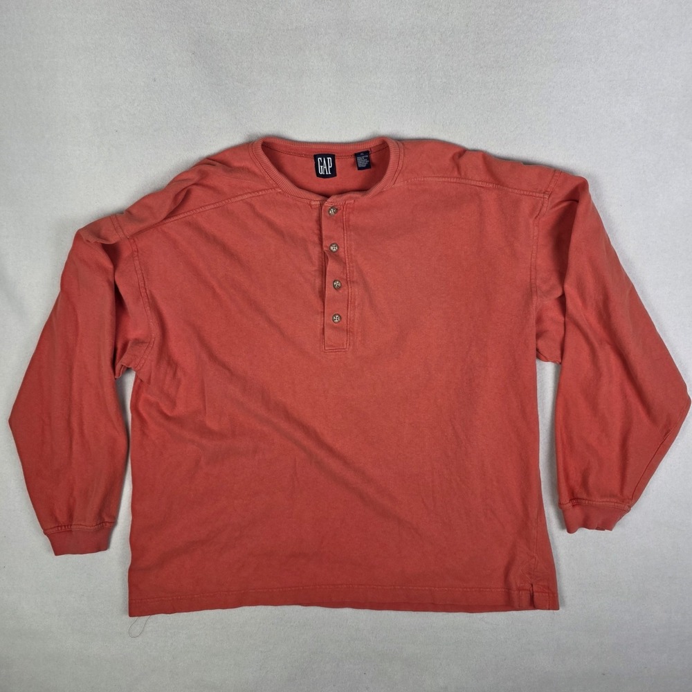 Vintage 90s Gap Henley Shirt Mens XL Orange Skater Grunge Heavyweight Blank